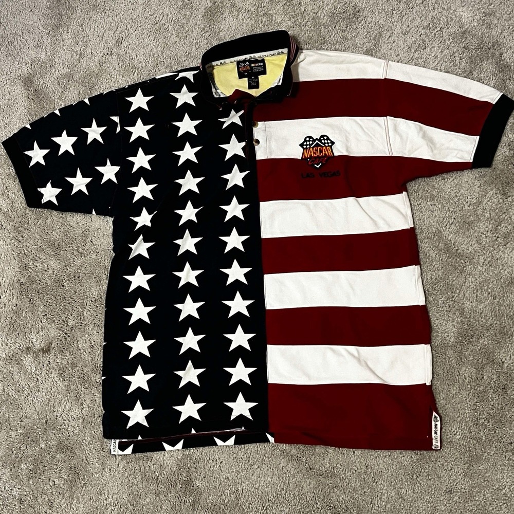 Nascar Cafe Stars And Stripes 4 Button Collared Polo‎ Shirt M
